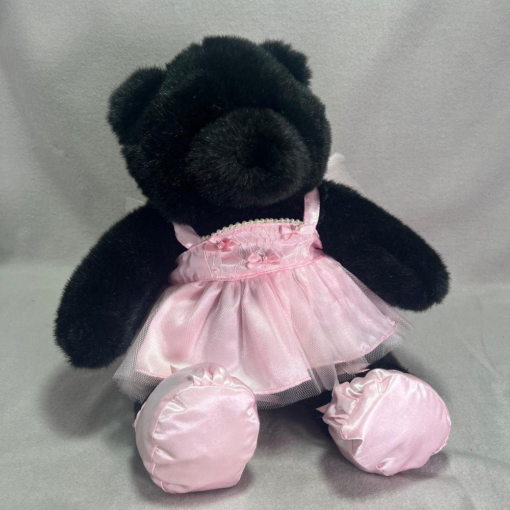 Build-A-Bear All Black Bear Vintage 1997 Pink Ballet Pinafore Outfit Toe Shoes